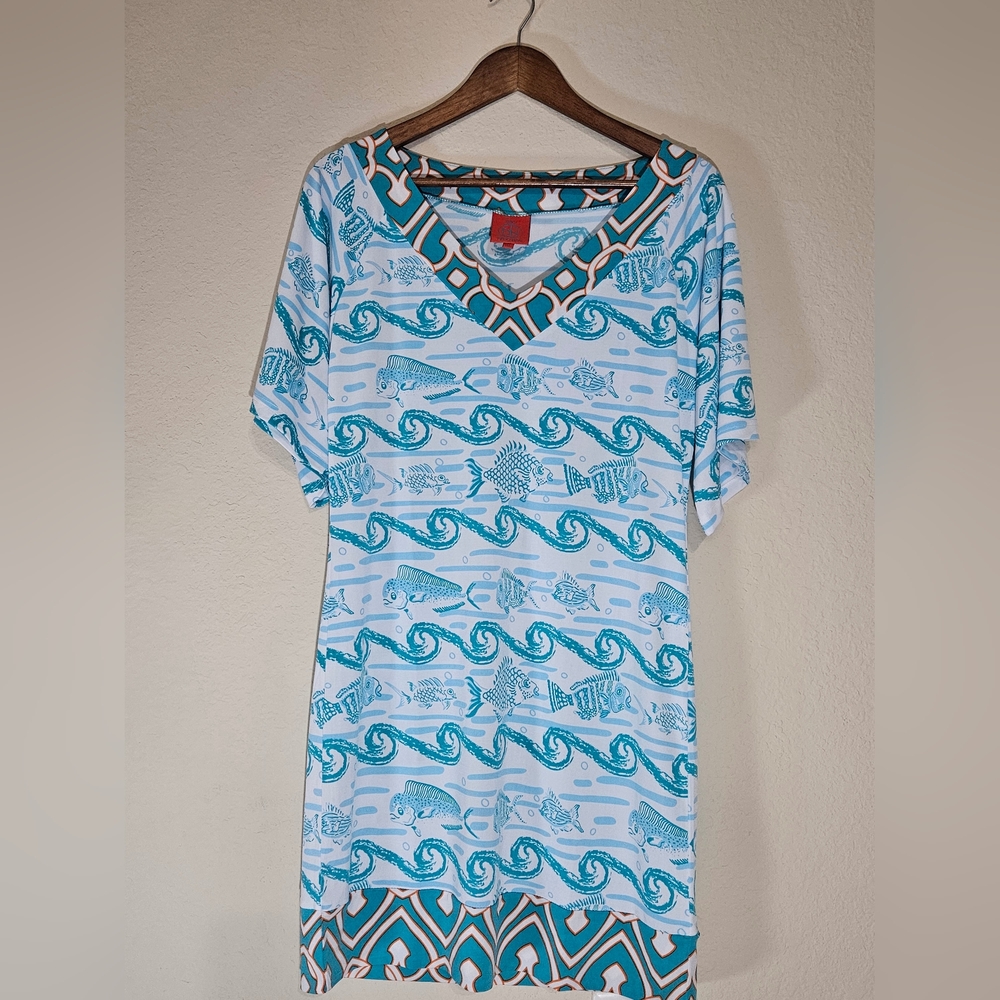 Tracy Negoshian Dress Womens Small White Teal Orange Under The Sea Nautical‎
